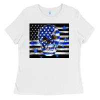 White police flag patriotic skull Ladies Tee - TumblerDesignByShophia