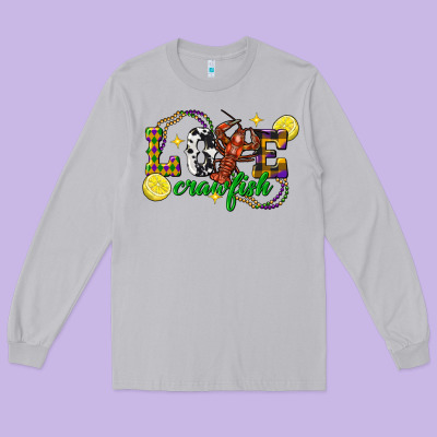 Mardi Gras Love Crawfish Long Sleeve Tee Designed By Fadigitalartstudio