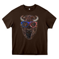 Chocolate Brown bison with american flag glasses Heavy Core Tee - RanaPortraitStore