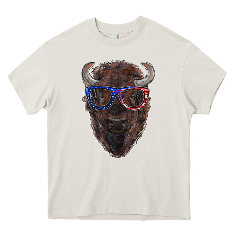 Bison With American Flag Glasses Heavy Core Tee by RanaPortraitStore | Teevron