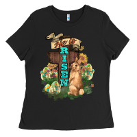 Black He is risen Bunny Cross Easter Day Ladies Tee - HowdyJamesFarm