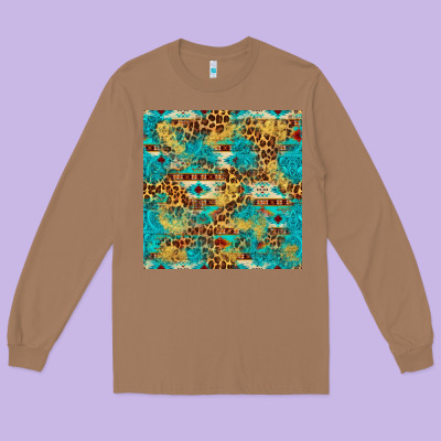 Western Aztec Leopard Glitter Seamless Pattern Long Sleeve Tee Designed By Fadigitalartstudio