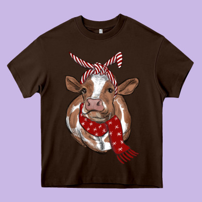 Christmas Scarf Heifer Heavy Core Tee Designed By Ranaportraitstore