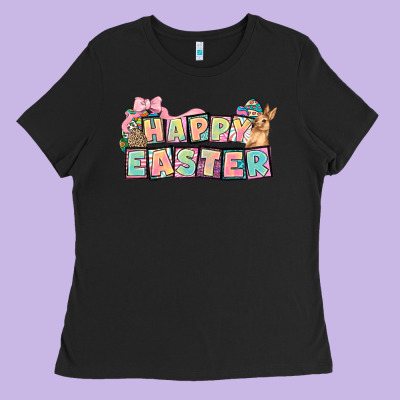 Happy Easter Plate Letters Easter Day Ladies Tee Designed By Howdyjamesfarm
