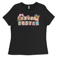 Black Happy Easter plate letters Easter Day Ladies Tee - HowdyJamesFarm