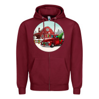 Burgundy Christmas farm Christmas Zipper Hoodie - BarkalooDesign