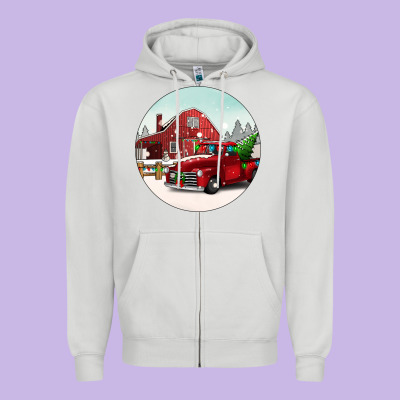 Christmas Farm Christmas Zipper Hoodie Designed By Barkaloodesign