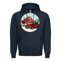 Navy Christmas farm Christmas Zipper Hoodie - BarkalooDesign