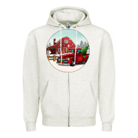 Oatmeal Heather Christmas farm Christmas Zipper Hoodie - BarkalooDesign