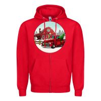 Red Christmas farm Christmas Zipper Hoodie - BarkalooDesign