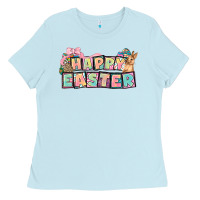 Baby Blue Happy Easter plate letters Easter Day Ladies Tee - HowdyJamesFarm