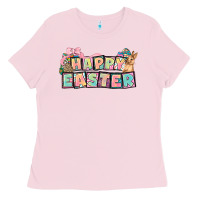 Bubblegum Pink Happy Easter plate letters Easter Day Ladies Tee - HowdyJamesFarm