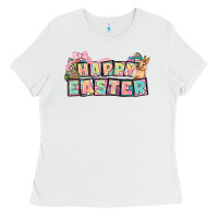 White Happy Easter plate letters Easter Day Ladies Tee - HowdyJamesFarm