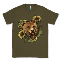 Army Green Bear head sunflower Classic Tee - HowdyJamesFarm