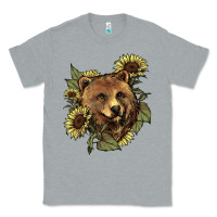 Heather Grey Bear head sunflower Classic Tee - HowdyJamesFarm
