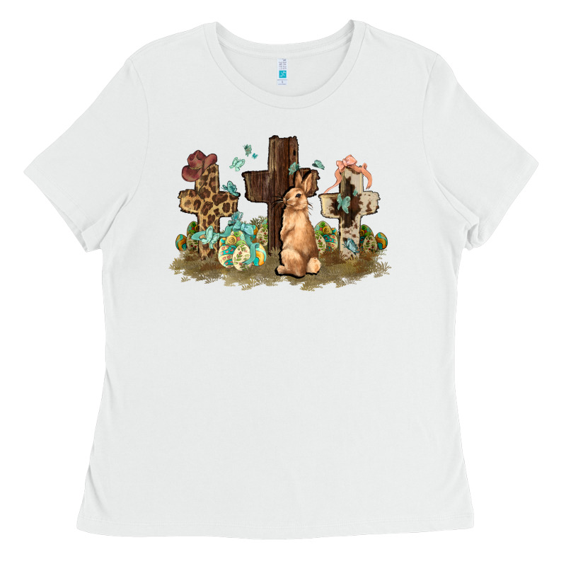 Western Rabbit Bunny With Crosses Easter Day Ladies Tee by HowdyJamesFarm | Teevron