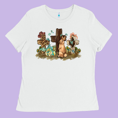 Western Rabbit Bunny With Crosses Easter Day Ladies Tee Designed By Howdyjamesfarm