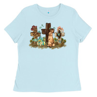 Baby Blue Western rabbit bunny with crosses Easter Day Ladies Tee - HowdyJamesFarm