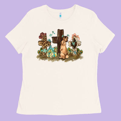 Western Rabbit Bunny With Crosses Easter Day Ladies Tee Designed By Howdyjamesfarm