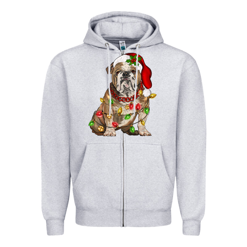 Christmas English Bulldog Zipper Hoodie by BarkalooDesign | Teevron