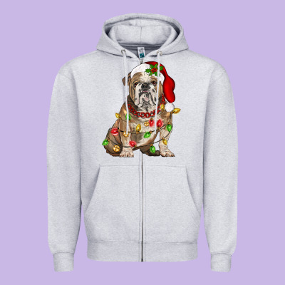 Christmas English Bulldog Zipper Hoodie Designed By Barkaloodesign