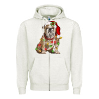 Oatmeal Heather Christmas english bulldog Zipper Hoodie - BarkalooDesign