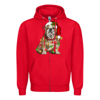 Red Christmas english bulldog Zipper Hoodie - BarkalooDesign