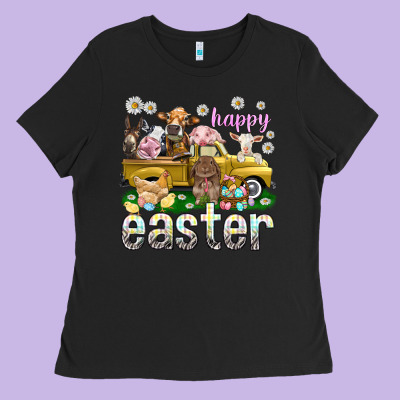 Happy Easter Truck With Farm Animals Easter Day Ladies Tee Designed By Howdyjamesfarm
