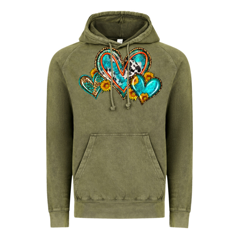Western Leopard Turquoise Cowhide Hearts Olivia Vintage Hoodie by OliviaCreatesArt | Teevron