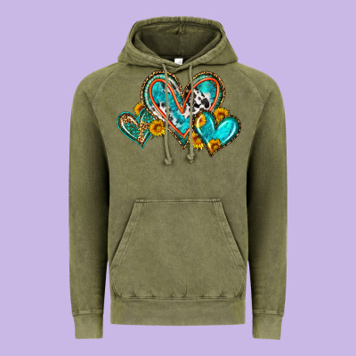 Western Leopard Turquoise Cowhide Hearts Olivia Vintage Hoodie Designed By Oliviacreatesart
