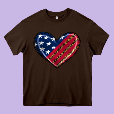 Leopard With American Flag Heavy Core Tee Designed By Ranaportraitstore