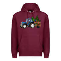 Burgundy Blue Christmas Tractor Premium Hoodie - RanaPortraitStore
