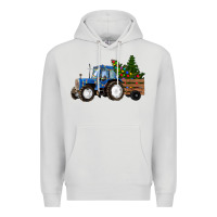 Dove Grey Blue Christmas Tractor Premium Hoodie - RanaPortraitStore