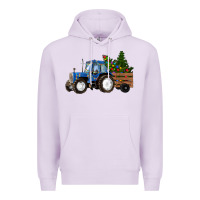 Lilac Blue Christmas Tractor Premium Hoodie - RanaPortraitStore