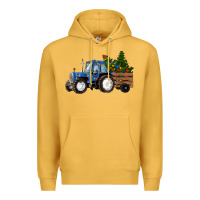 Mustard Blue Christmas Tractor Premium Hoodie - RanaPortraitStore