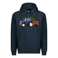 Navy Blue Christmas Tractor Premium Hoodie - RanaPortraitStore