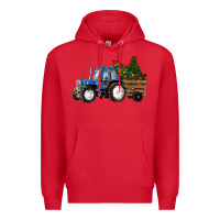 Red Blue Christmas Tractor Premium Hoodie - RanaPortraitStore