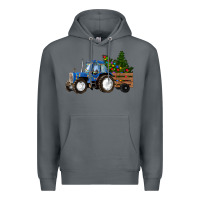 Rock Blue Christmas Tractor Premium Hoodie - RanaPortraitStore
