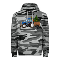 Slate Camo Blue Christmas Tractor Premium Hoodie - RanaPortraitStore