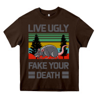 Chocolate Brown Lıve Ugly Fake Your Death Heavy Core Tee - Bettercallsaul