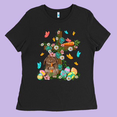 Western Rabbit With Cross Easter Day Ladies Tee Designed By Howdyjamesfarm