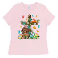 Bubblegum Pink Western Rabbit with Cross Easter Day Ladies Tee - HowdyJamesFarm