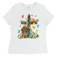 White Western Rabbit with Cross Easter Day Ladies Tee - HowdyJamesFarm