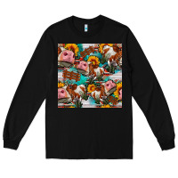 Black cow with aztec and sunflowers seamless pattern Long Sleeve Tee - FaDigitalArtStudio