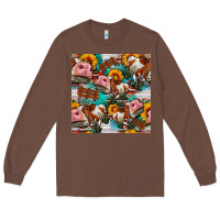 Chestnut cow with aztec and sunflowers seamless pattern Long Sleeve Tee - FaDigitalArtStudio