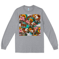 Heather Grey cow with aztec and sunflowers seamless pattern Long Sleeve Tee - FaDigitalArtStudio