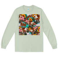 Matcha cow with aztec and sunflowers seamless pattern Long Sleeve Tee - FaDigitalArtStudio