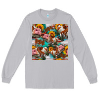Moon Dust cow with aztec and sunflowers seamless pattern Long Sleeve Tee - FaDigitalArtStudio