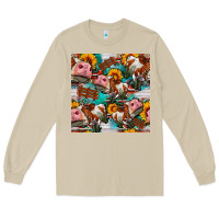 Mushroom cow with aztec and sunflowers seamless pattern Long Sleeve Tee - FaDigitalArtStudio