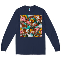 Navy cow with aztec and sunflowers seamless pattern Long Sleeve Tee - FaDigitalArtStudio